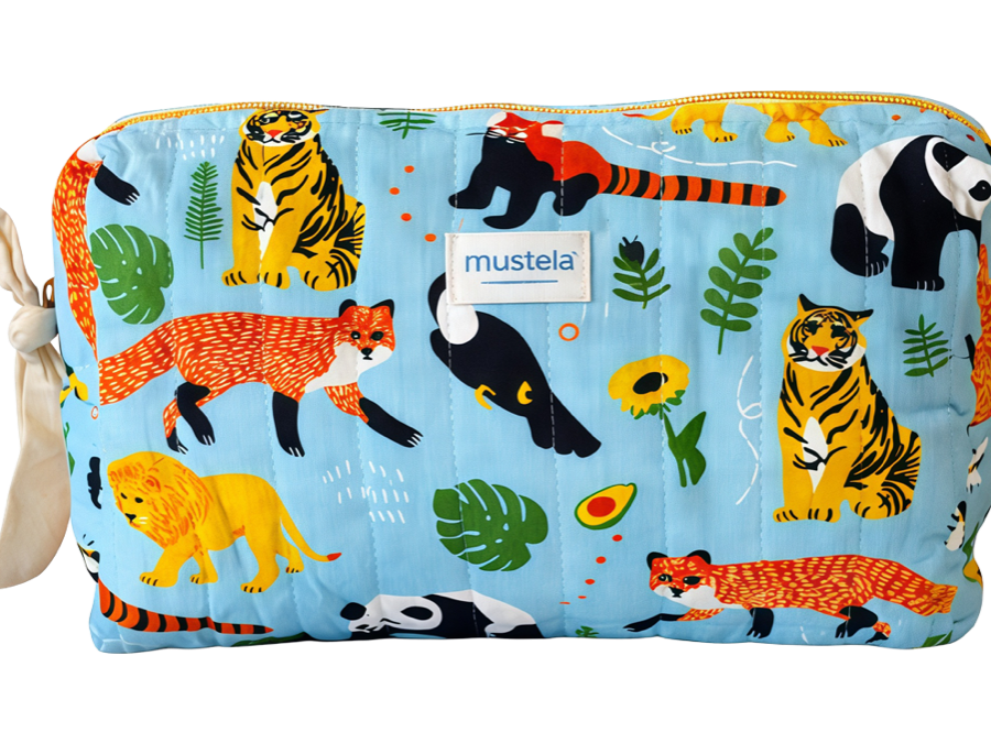all-over printed cosmetic pouch production sample