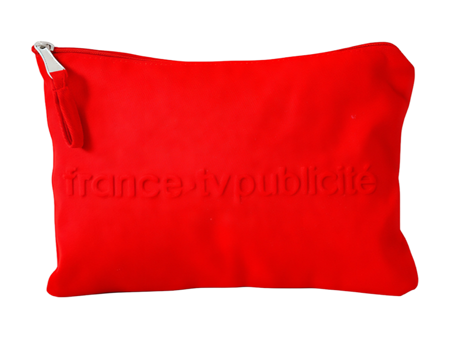 embossed logo zip pouch production sample