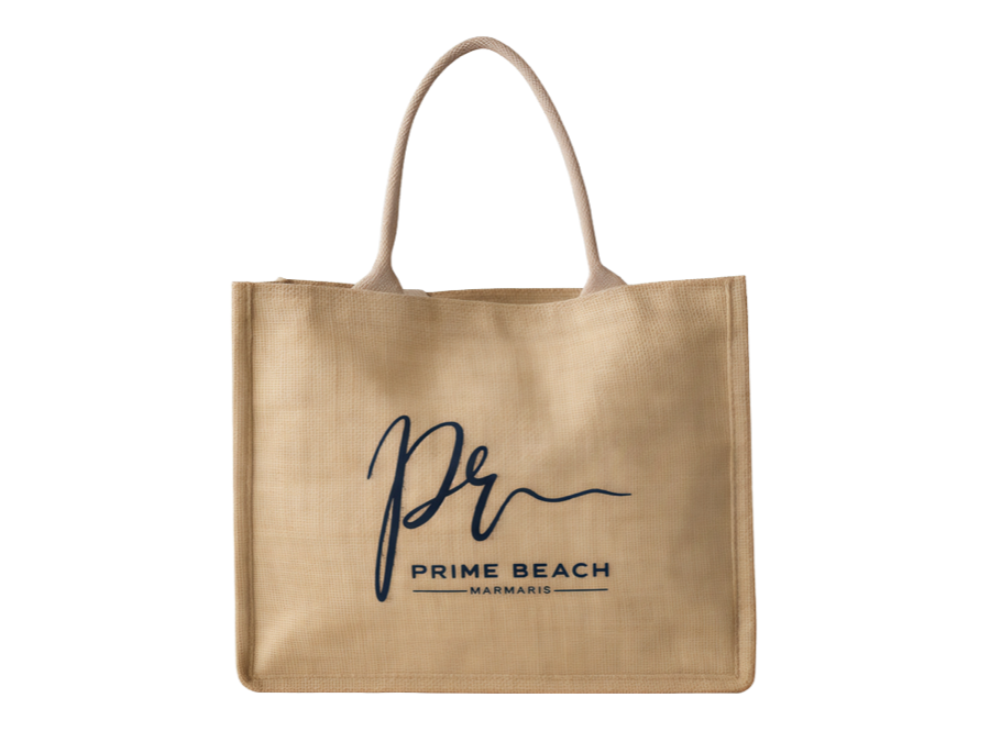 custom printed jute beach tote production sample