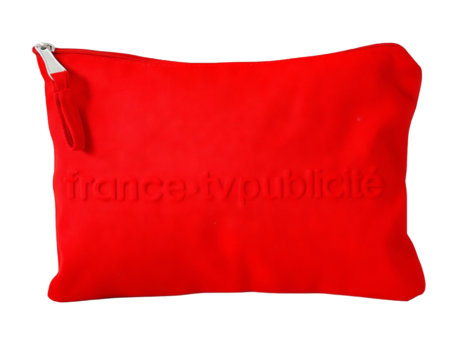 Fabric Zip Pouch with Embossed Logo production sample